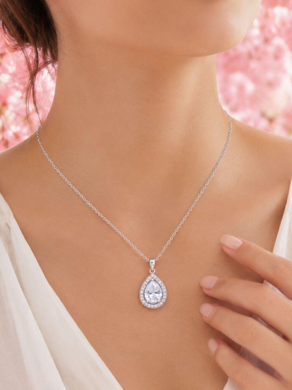 Sterling Silver Teardrop Opal Pendant Necklace - White Opal